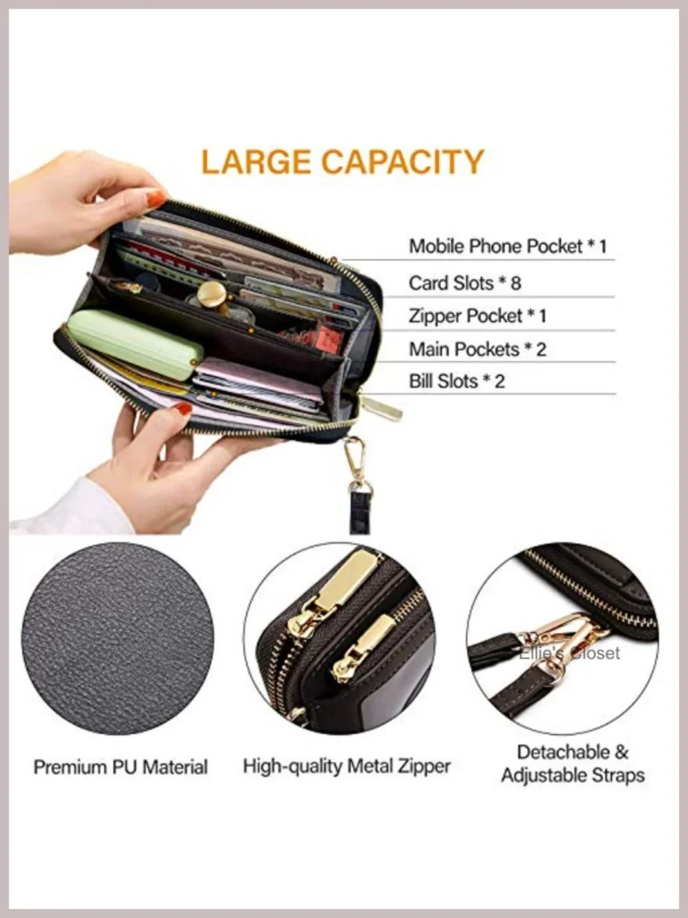 Touch Screen RFID Blocking Wristlet Crossbody Cell Phone Wallet